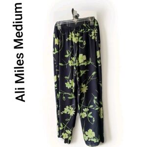 Vintage Ali Miles High Waist Trouser Pants Womens Med Cropped Floral Green Black
